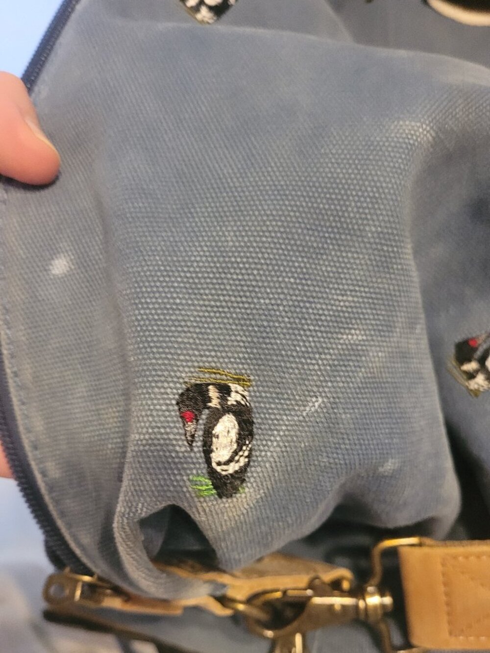 Vintage L.L. Bean Rolling Canvas Duffle Bag w/ Leather Accents Unique Duck Print - Picture 11 of 11
